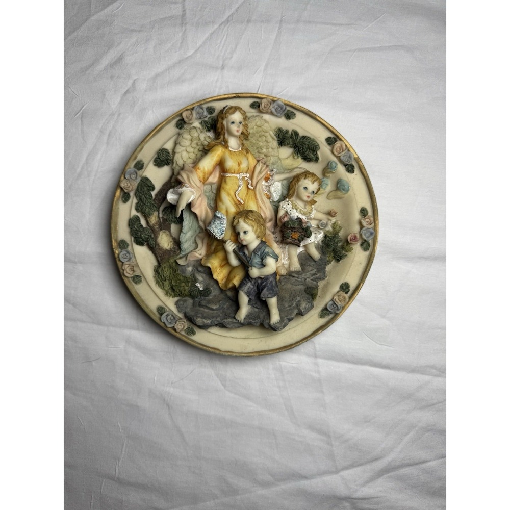 Unbranded‎ 3D Relief Collector Plate Guardian Angel Children Cream Vtg Religious